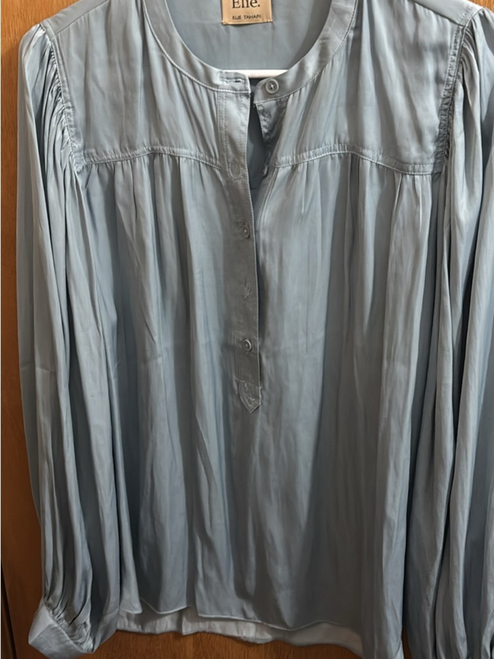Elie Tahari Light Blue Silk Peasant Blouse